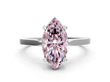 Silver Fancy Pink Marquise  Solitaire Diamond Ring with Four-Prong Setting and Tapered Band 1