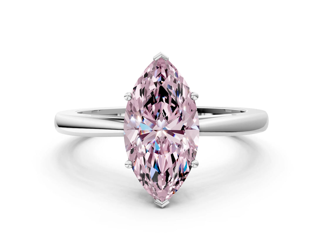 Silver Fancy Pink Marquise  Solitaire Diamond Ring with Split Shank and Four-Prong Setting_12
