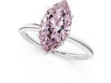 Silver Fancy Pink Marquise  Solitaire Diamond Ring with a Classic Band and Four-Prong Setting 1
