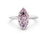 Silver Fancy Pink Marquise  Solitaire Diamond Ring with a Classic Band and Four-Prong Setting