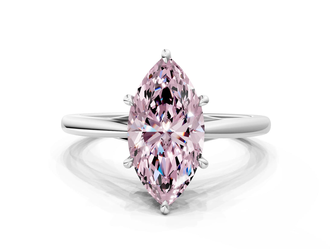 Silver Fancy Pink Marquise  Solitaire Engagement Ring with Four-Prong Setting and Classic Band 1