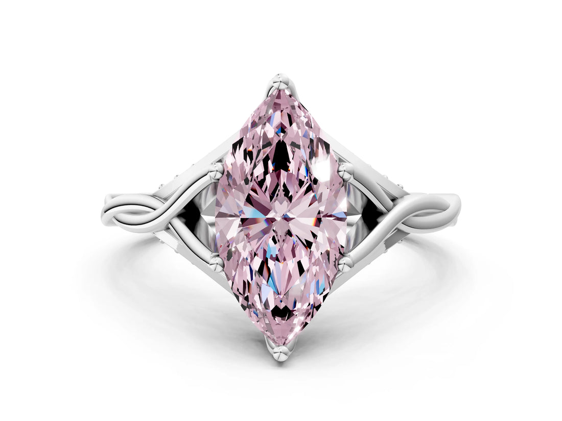 Silver Fancy Pink Marquise  Solitaire Twist Band Six-Prong Setting 1