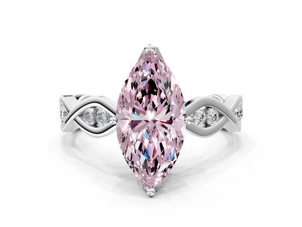 Sterling Silver Marquise Accented Twist Engagement Ring Setting for Fancy Pink Center