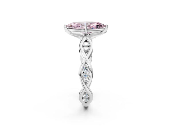 Sterling Silver Marquise Accented Twist Engagement Ring Setting for Fancy Pink Center