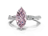 Silver Fancy Pink Marquise  Solitaire Twisted Pave Diamond Ring with Four-Prong Setting