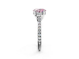Silver Fancy Pink Oval  Brilliant Diamond Solitaire with Pavé Band and Four-Prong Setting 2