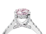 Silver Fancy Pink Oval  Brilliant Diamond Solitaire with Pavé Band and Four-Prong Setting 4