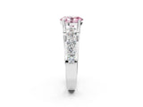 Silver Fancy Pink Oval  Brilliant Solitaire with Side Stones on a Pave Band and Four-Prong Setting_14