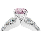 Silver Fancy Pink Oval  Brilliant Solitaire with Side Stones on a Pave Band and Four-Prong Setting_16