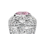 Silver Fancy Pink Oval Cut Brilliant Halo Pave Diamond Milgrain Ring_11