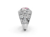 Silver Fancy Pink Oval Cut Brilliant Halo Pave Diamond Milgrain Ring_8