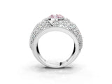 Silver Fancy Pink Oval Cut Brilliant Halo Pave Diamond Milgrain Ring_9