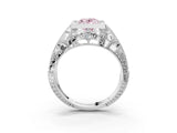 Silver Fancy Pink Oval Cut Brilliant Milgrain Filigree Diamond Ring with Square Prong Setting_111