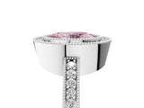 Silver Fancy Pink Oval Cut-Cut Diamond Halo Engagement Ring with Pave Band and Prong Setting_11