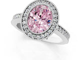 Silver Fancy Pink Oval Cut-Cut Diamond Halo Engagement Ring with Pave Band and Prong Setting_7