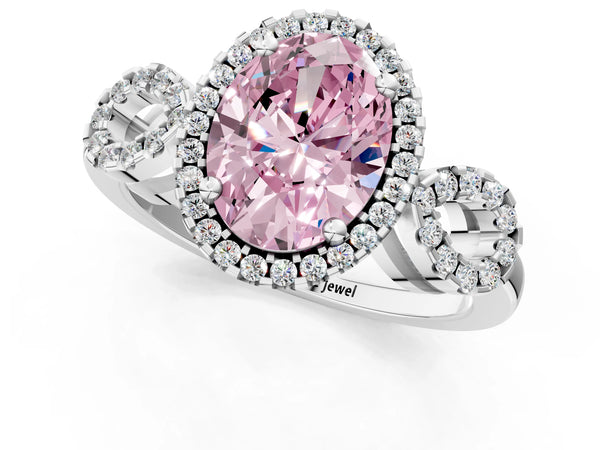 Sterling Silver Oval Pave Infinity Halo Engagement Ring Setting for Fancy Pink Center