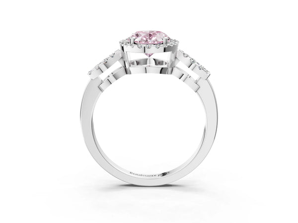Sterling Silver Oval Pave Infinity Halo Engagement Ring Setting for Fancy Pink Center