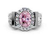 Silver Fancy Pink Oval Cut Cut Halo Split Shank Prong Set Ring_6