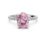 Silver Fancy Pink Oval Cut Diamond Brilliant Solitaire Ring with Pavé Band and Four-Prong Setting_36