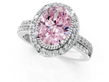 Silver Fancy Pink Oval Cut Diamond Double Halo Ring with Split Shank and Four-Prong Setting_13