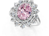 Silver Fancy Pink Oval Cut Diamond Floral Double Halo Engagement Ring with Prong Setting_31
