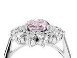 Silver Fancy Pink Oval Cut Diamond Floral Double Halo Engagement Ring with Prong Setting_34