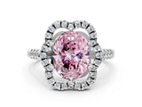 Silver Fancy Pink Oval Cut Diamond Floral Halo Split Shank Prong Setting Ring_6