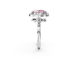 Silver Fancy Pink Oval Cut Diamond Floral Halo Split Shank Prong Setting Ring_8