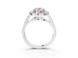 Silver Fancy Pink Oval Cut Diamond Floral Halo Split Shank Prong Setting Ring_9
