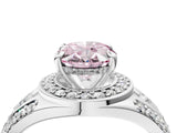 Silver Fancy Pink Oval Cut Diamond Halo Ring with Split Shank and Bezel Accents and Four-Prong Setting_10