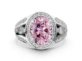 Silver Fancy Pink Oval Cut Diamond Halo Ring with Split Shank and Bezel Accents and Four-Prong Setting_6