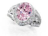 Silver Fancy Pink Oval Cut Diamond Halo Ring with Split Shank and Bezel Accents and Four-Prong Setting_7