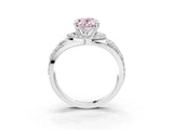 Silver Fancy Pink Oval Cut Diamond Halo Ring with Split Shank and Bezel Accents and Four-Prong Setting_9