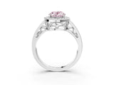 Silver Fancy Pink Oval Cut Diamond Halo Ring with Split Shank and Bezel Accents and Prong Setting_15