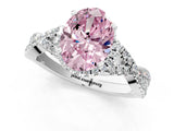 Silver Fancy Pink Oval Cut Diamond  Halo Twist Band Solitaire Prong Setting Ring_13