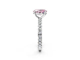 Silver Fancy Pink Oval Cut Diamond Pavé Solitaire Ring with Round Band and Prong Setting_2