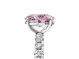 Silver Fancy Pink Oval Cut Diamond Pavé Solitaire Ring with Round Band and Prong Setting_5
