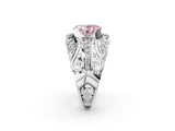 Silver Fancy Pink Oval Cut Diamond Pave Art Deco Split Shank Ring with Four-Prong Setting_8