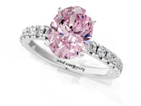 Silver Fancy Pink Oval Cut Diamond Solitaire Pavé Engagement Ring with Round Band and Prong Setting_2
