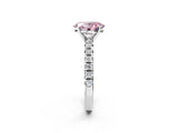 Silver Fancy Pink Oval Cut Diamond Solitaire Pavé Engagement Ring with Round Band and Prong Setting_3
