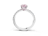 Silver Fancy Pink Oval Cut Diamond Solitaire Pavé Engagement Ring with Round Band and Prong Setting_4