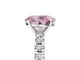 Silver Fancy Pink Oval Cut Diamond Solitaire Pavé Engagement Ring with Round Band and Prong Setting_6