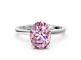 Silver Fancy Pink Oval Cut Diamond Solitaire Ring with Classic Band and Four-Prong Setting_36