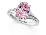 Silver Fancy Pink Oval Cut Diamond Solitaire Ring with Pavé Band and Prong Setting_13