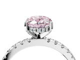 Silver Fancy Pink Oval Cut Diamond Solitaire Ring with Round  Pavé Band and Four-Prong Setting_40