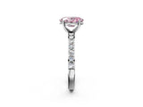 Silver Fancy Pink Oval  Cut Diamond Solitaire with Pave Band and Four-Prong Setting 2