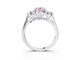 Silver Fancy Pink Oval Cut Diamond Three-Stone Engagement Ring with Prong Setting and Pavé Band_39