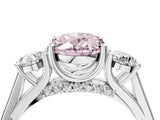 Silver Fancy Pink Oval Cut Diamond Three-Stone Engagement Ring with Prong Setting and Pavé Band_40