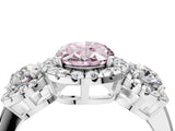 Silver Fancy Pink Oval Cut Diamond Three-Stone Halo Ring with Prong Setting and Pavé Accents_10
