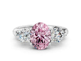 Silver Fancy Pink Oval Cut Diamond Three-Stone Ring with Prong Setting and Pavé Band_12